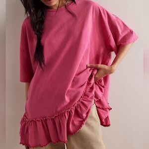 NWOT Free People We the Free Pink Ruffle Tee